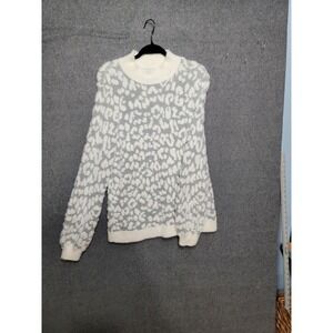 Lands End Leopard Print‎ Fuzzy Plush Mock Neck Sweater Women's L 14-16 Outdoor